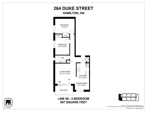 Floor plan for 2 beds, 1 bath, 905 sqft